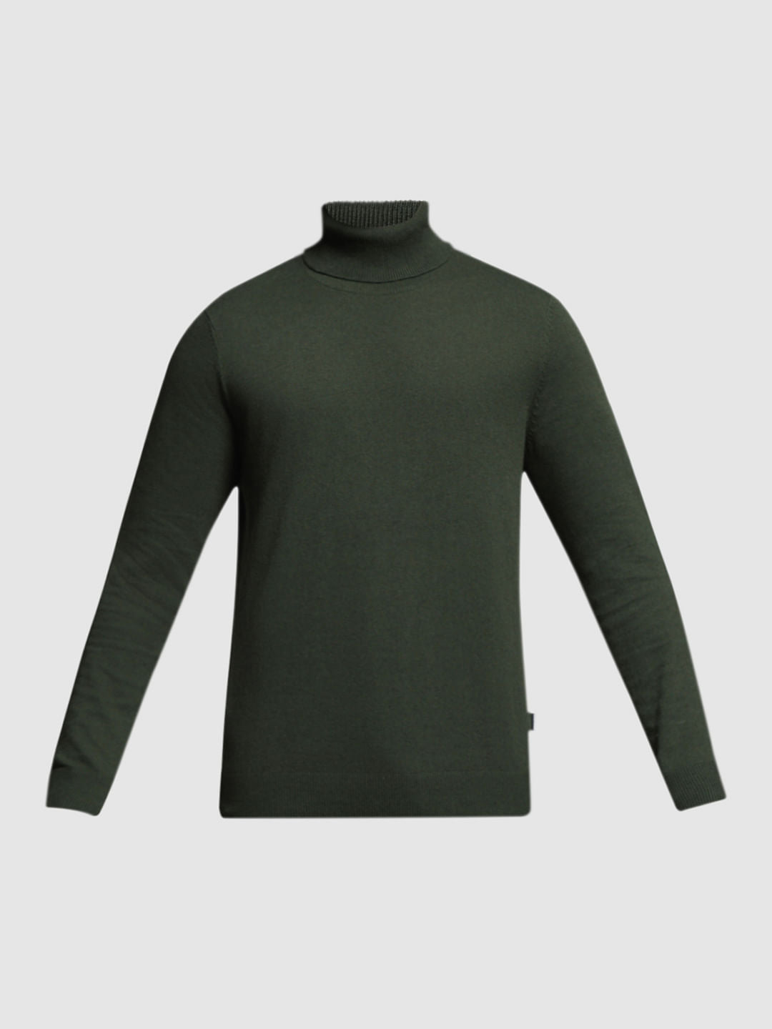 Green Turtle Neck Flat Knit Pullover