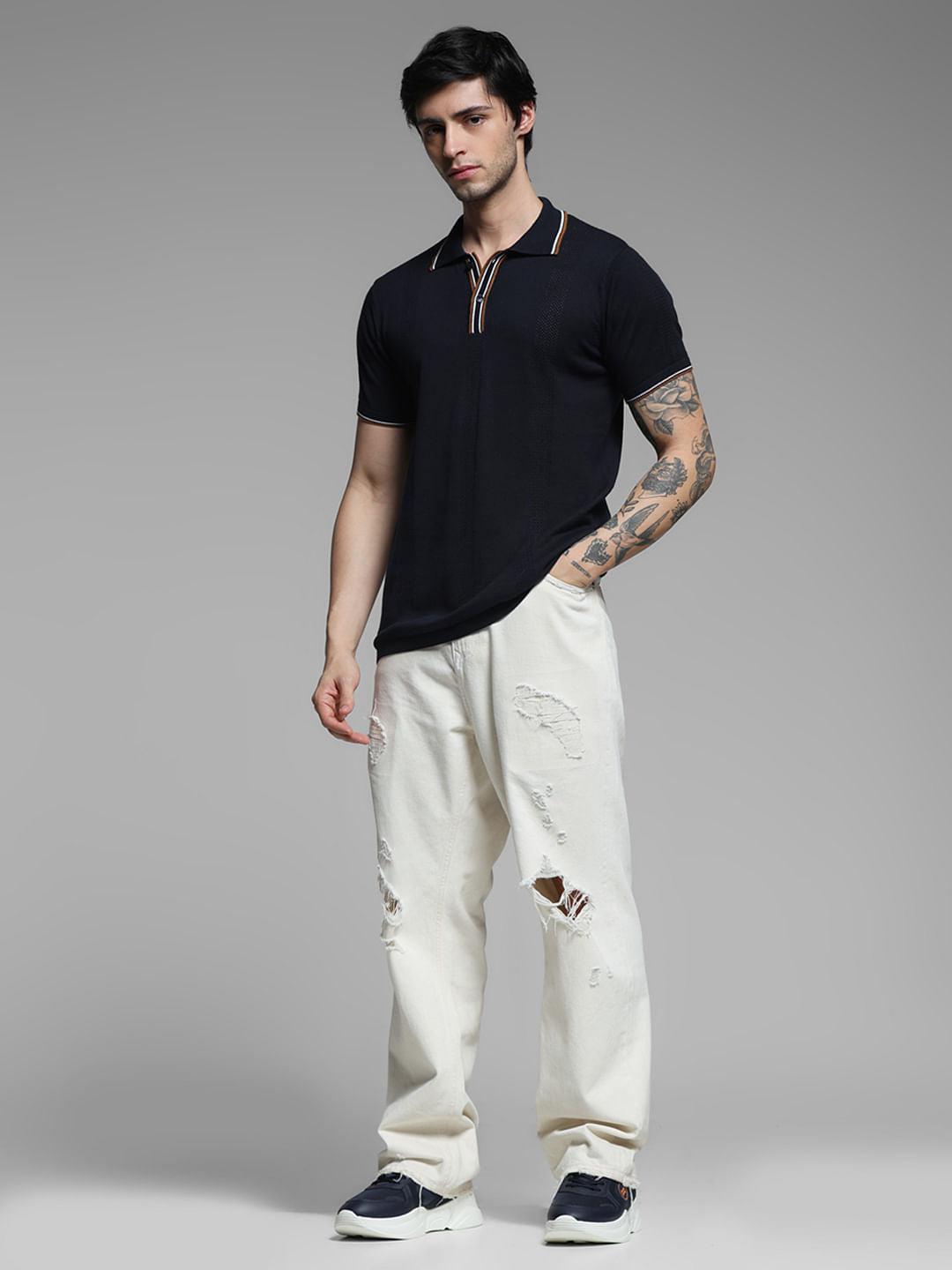 Black Contrast Tipping Knitted Polo