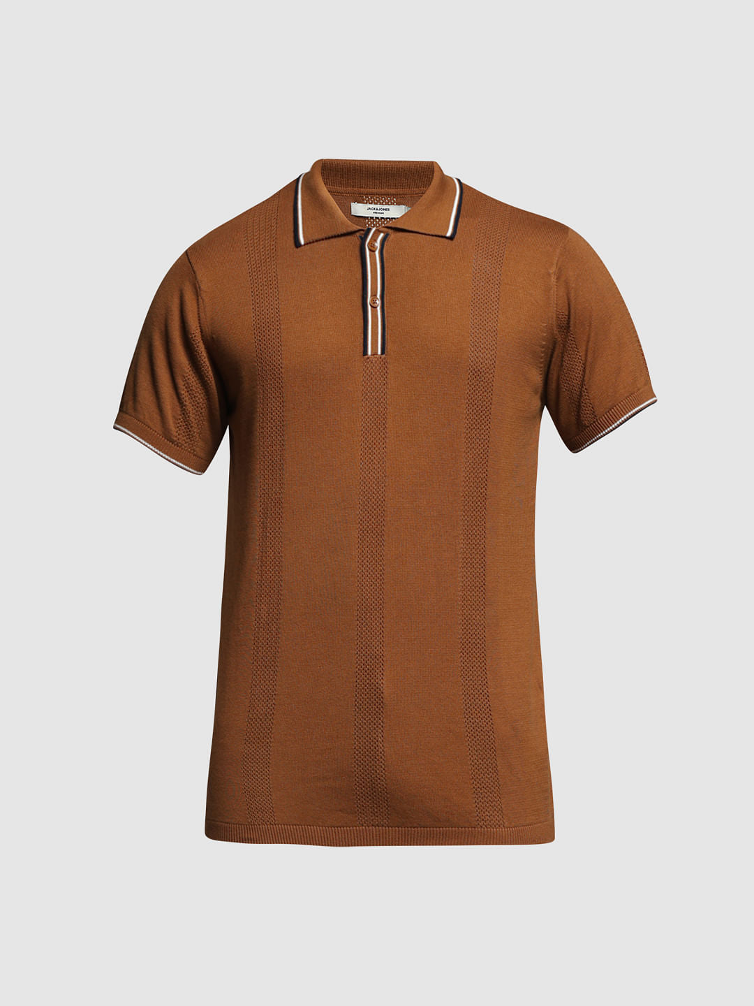 Brown Contrast Tipping Knitted Polo