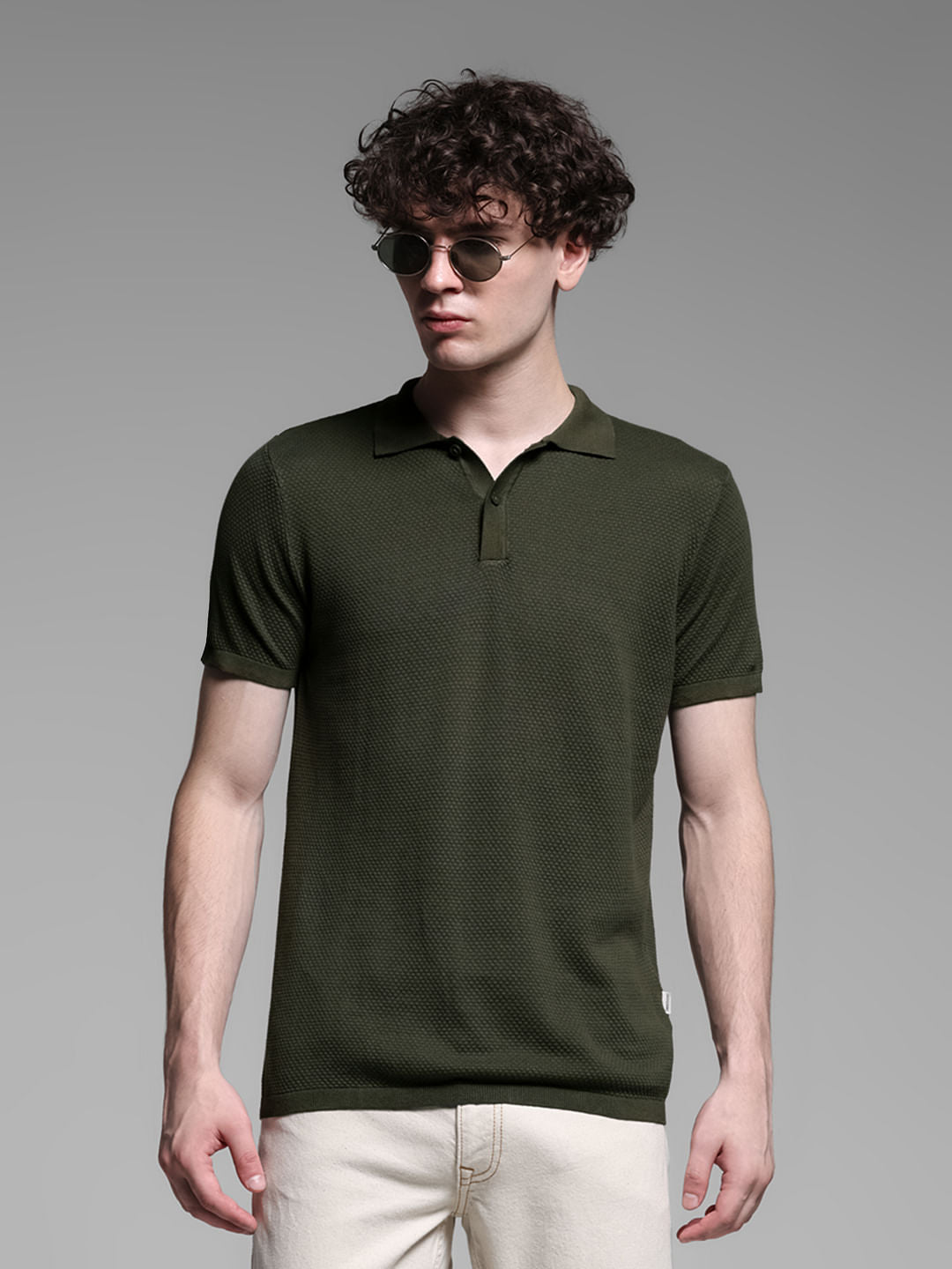 Green Knitted Cotton Polo - S