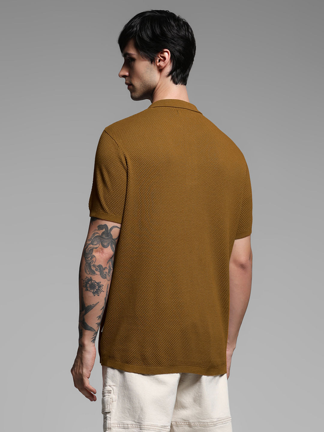 BROWN KNITTED POLO T-SHIRT