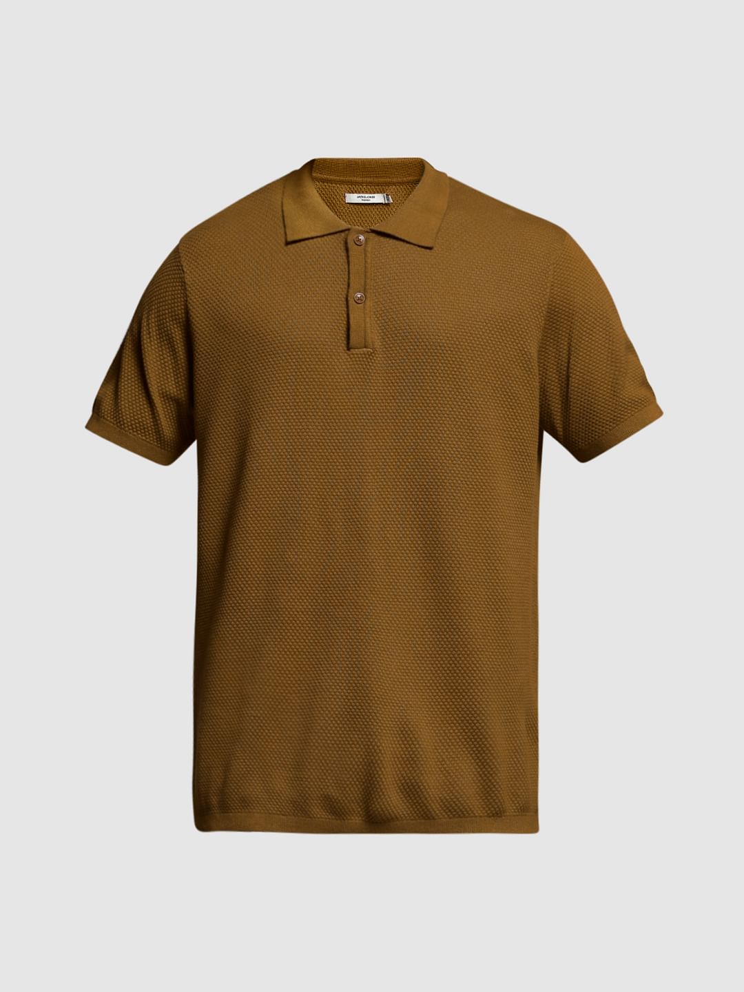 BROWN KNITTED POLO T-SHIRT