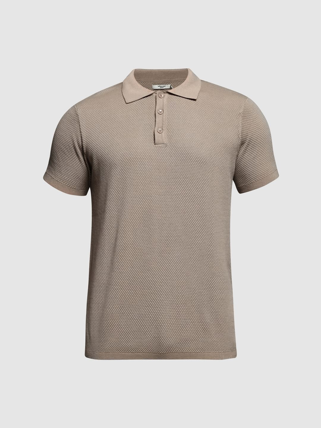 Brown Textured Knitted Polo