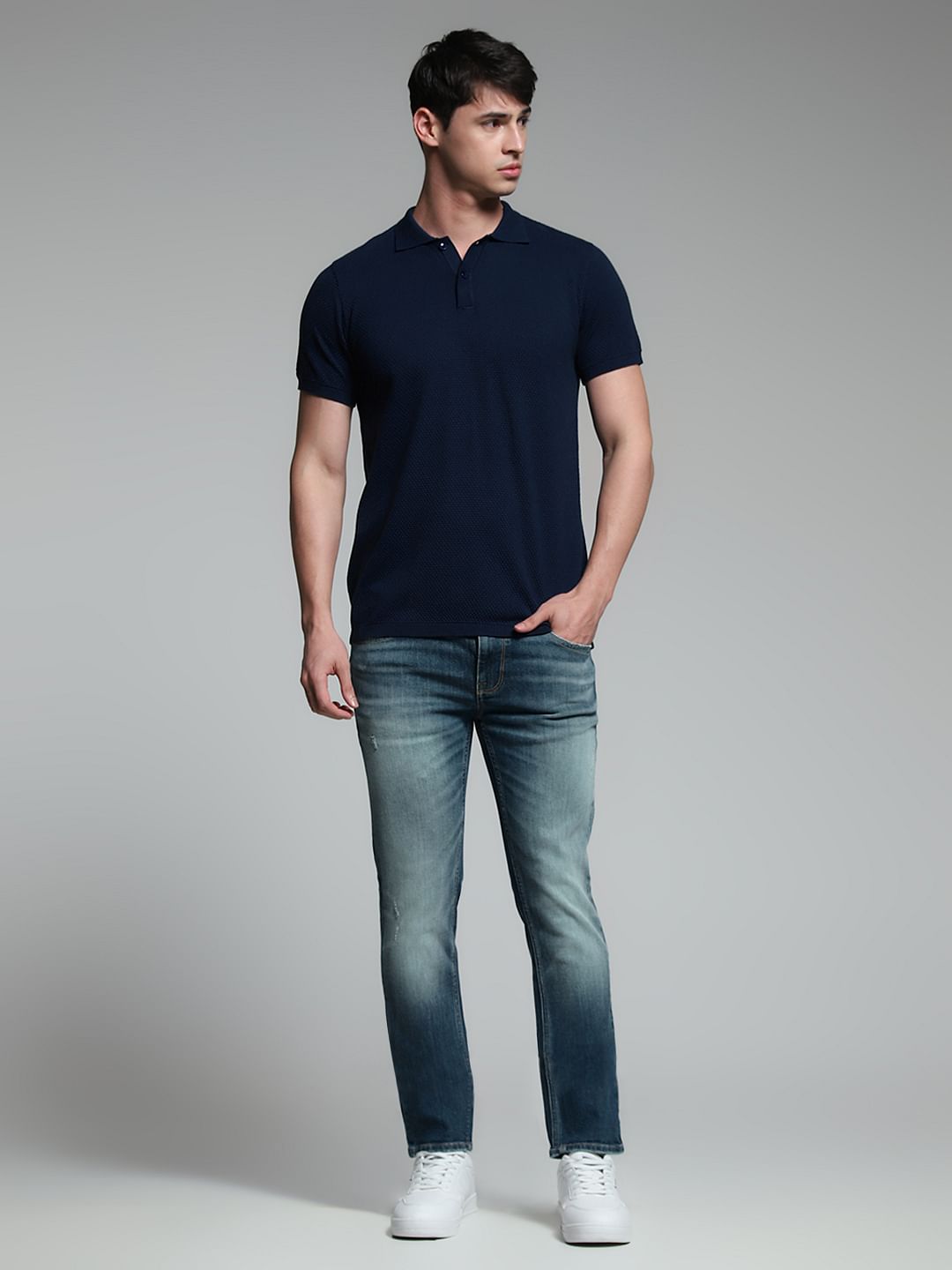 Navy Blue Knitted Polo