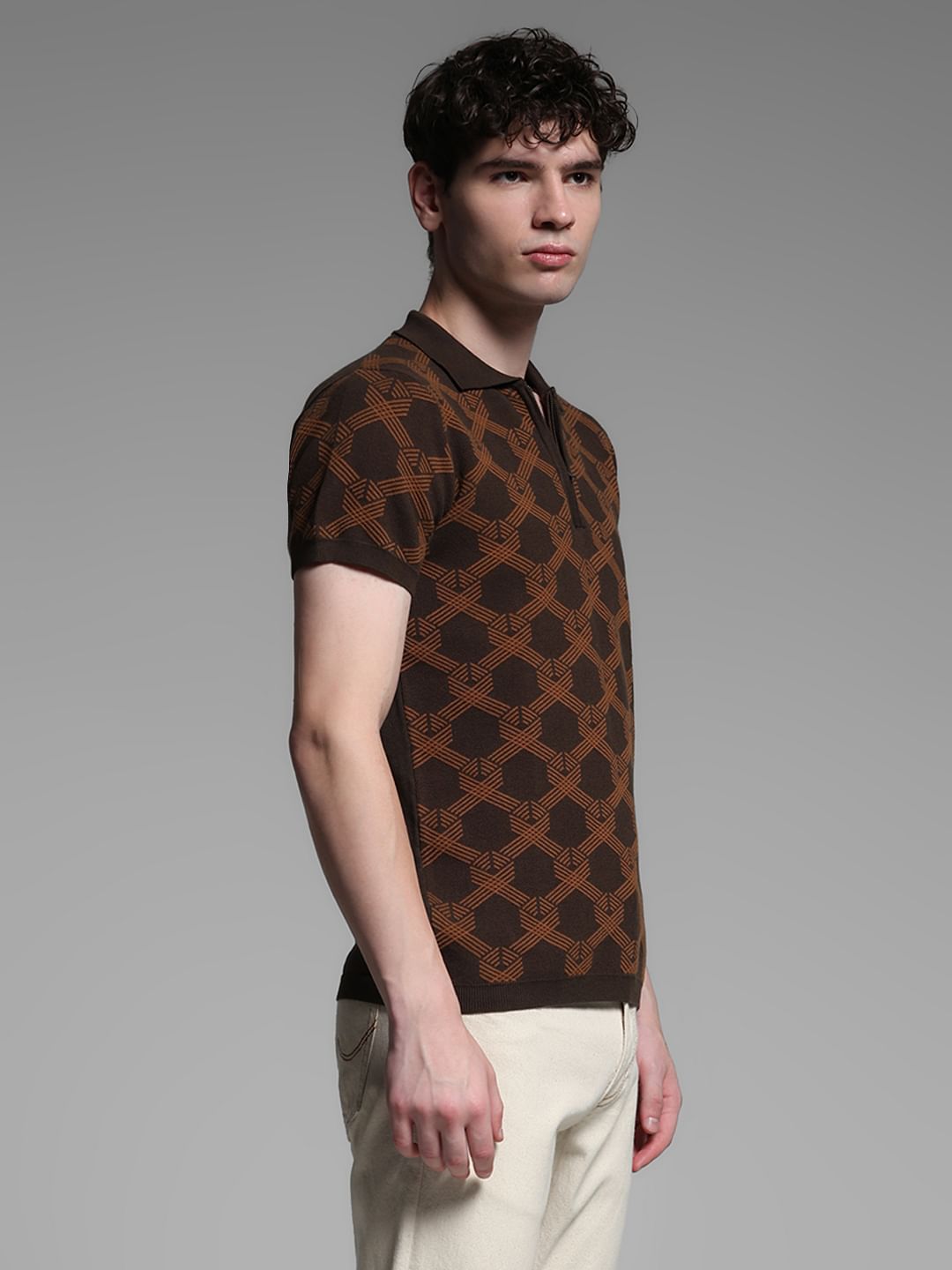 Dark Brown Jacquard Printed Polo