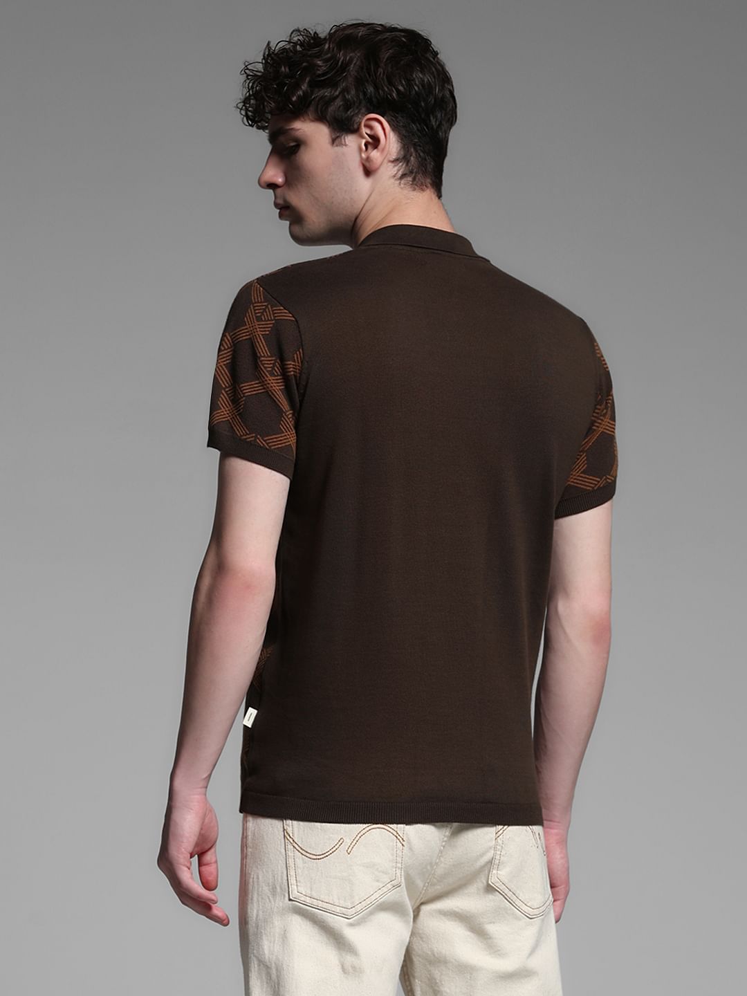 Dark Brown Jacquard Printed Polo