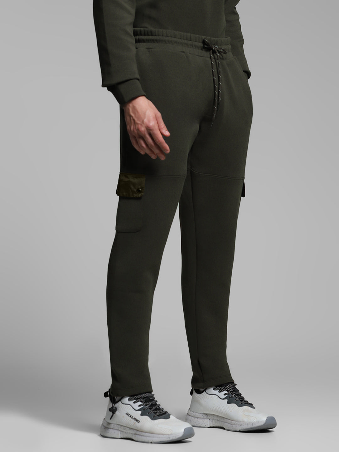 Men's Cotton Lycra Cargo Joggers With Drawstring Waist - Forest Green