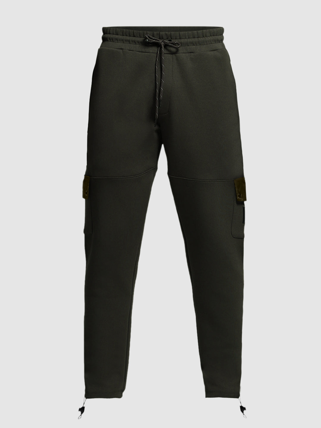 Men's Cotton Lycra Cargo Joggers With Drawstring Waist - Forest Green