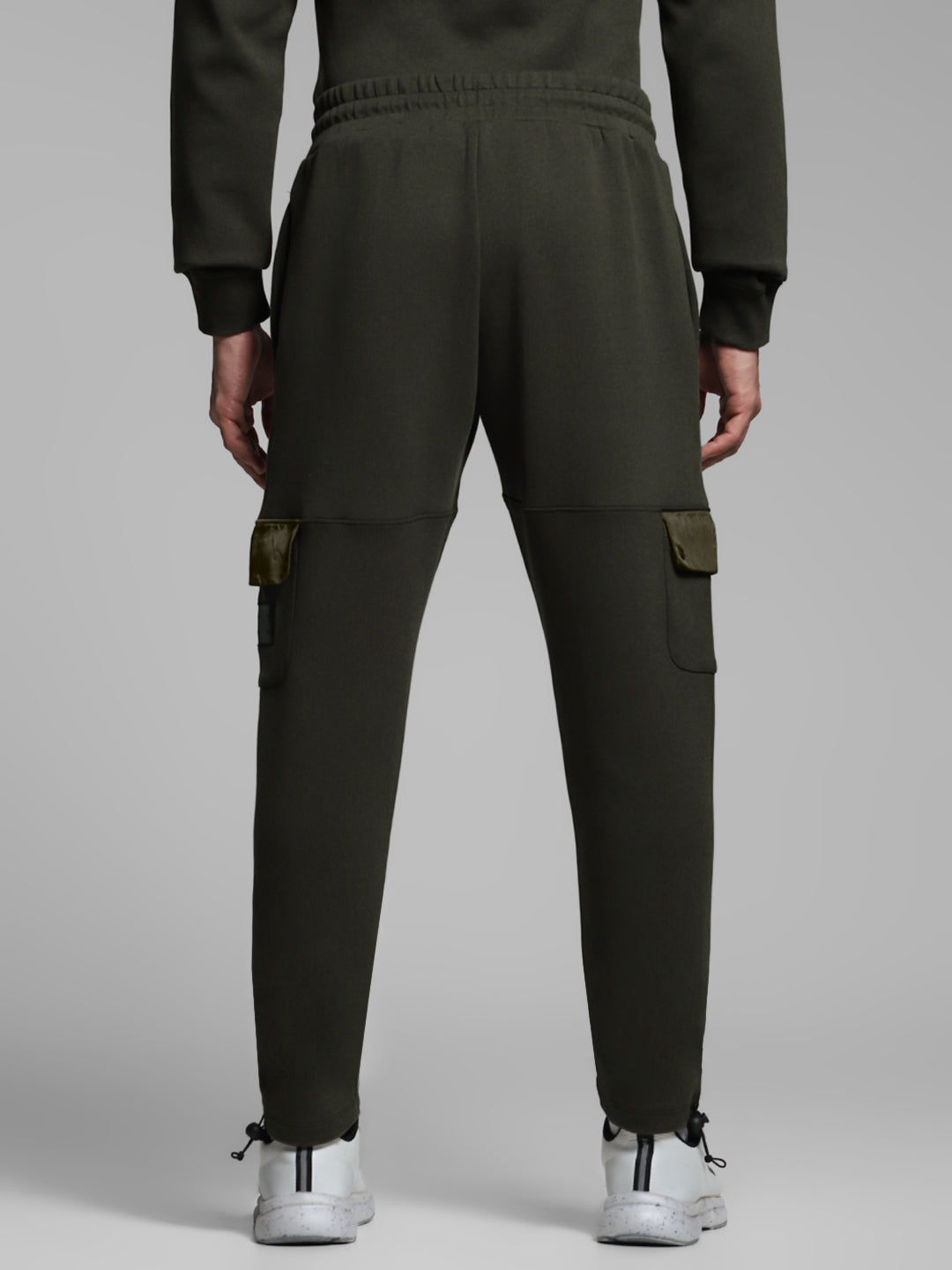 Men's Cotton Lycra Cargo Joggers With Drawstring Waist - Forest Green