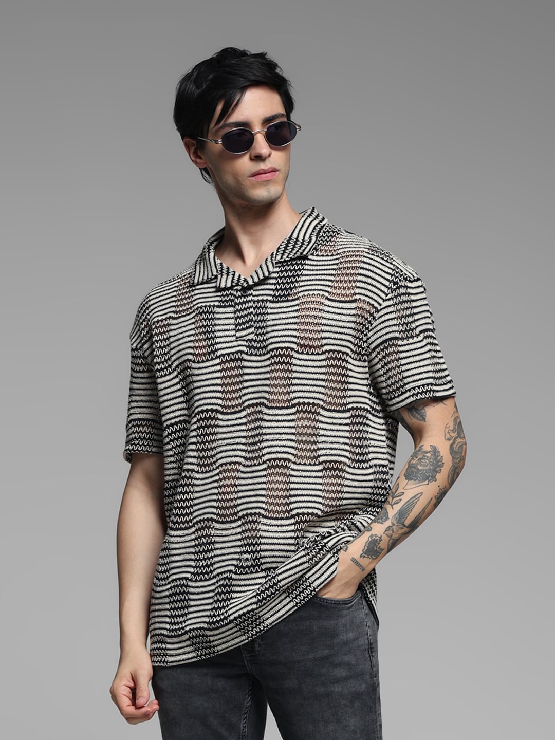 Black Jacquard Oversized Polo - S