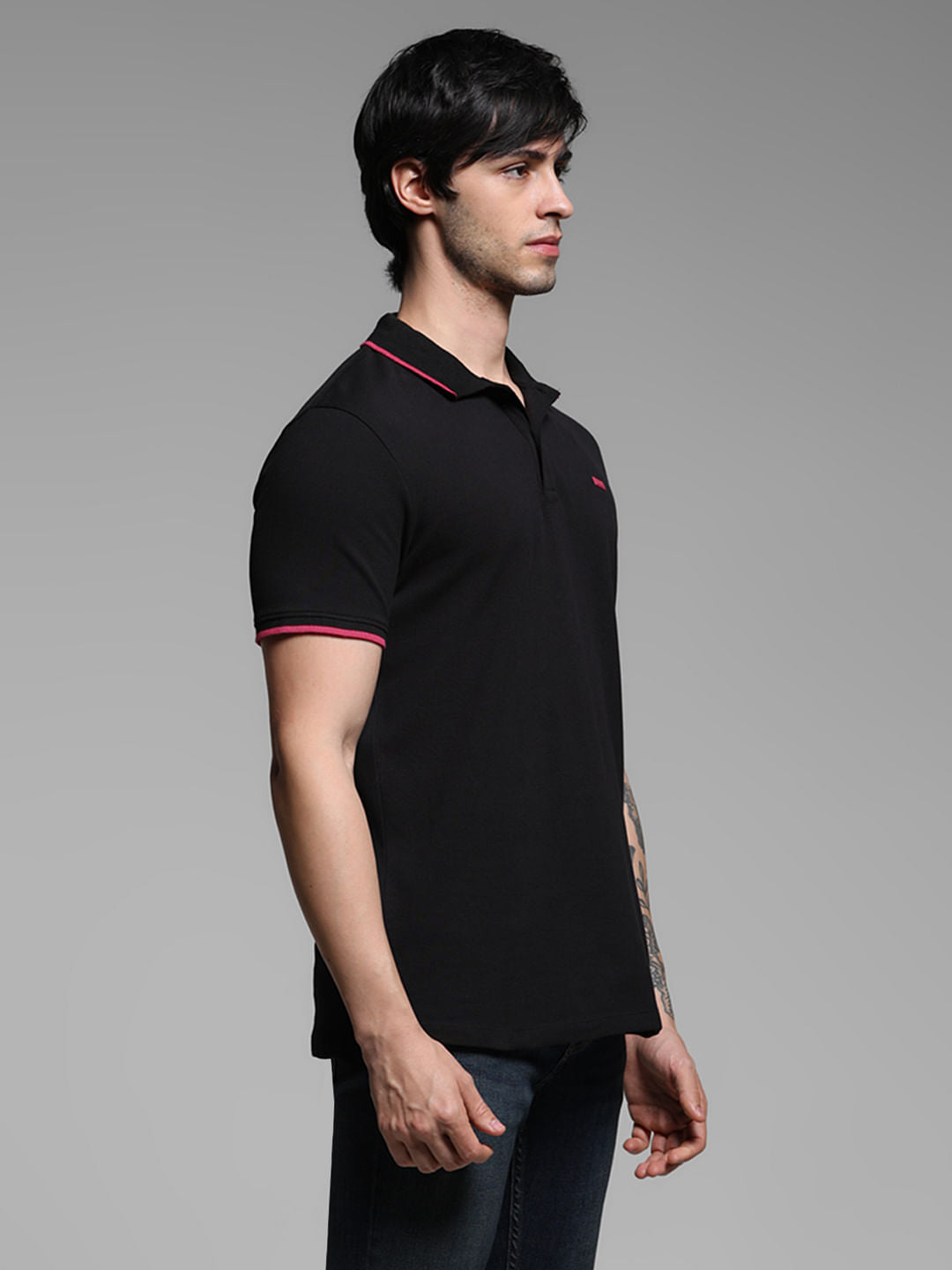 Black Logo Print Cotton Polo