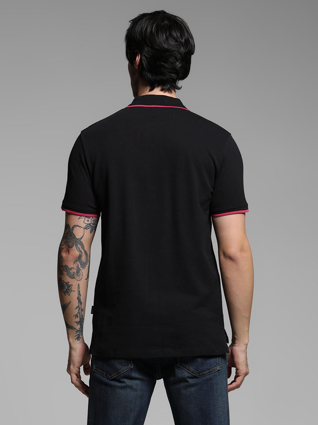 Black Logo Print Cotton Polo