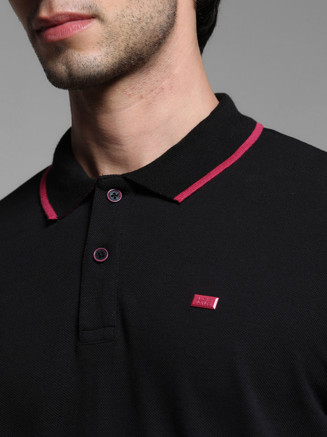 Black Logo Print Cotton Polo