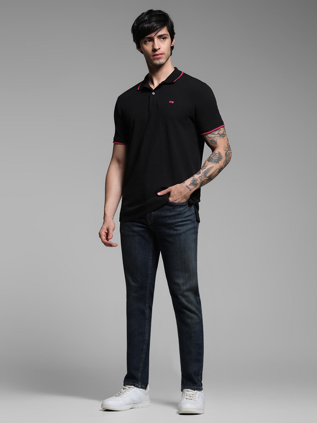 Black Logo Print Cotton Polo
