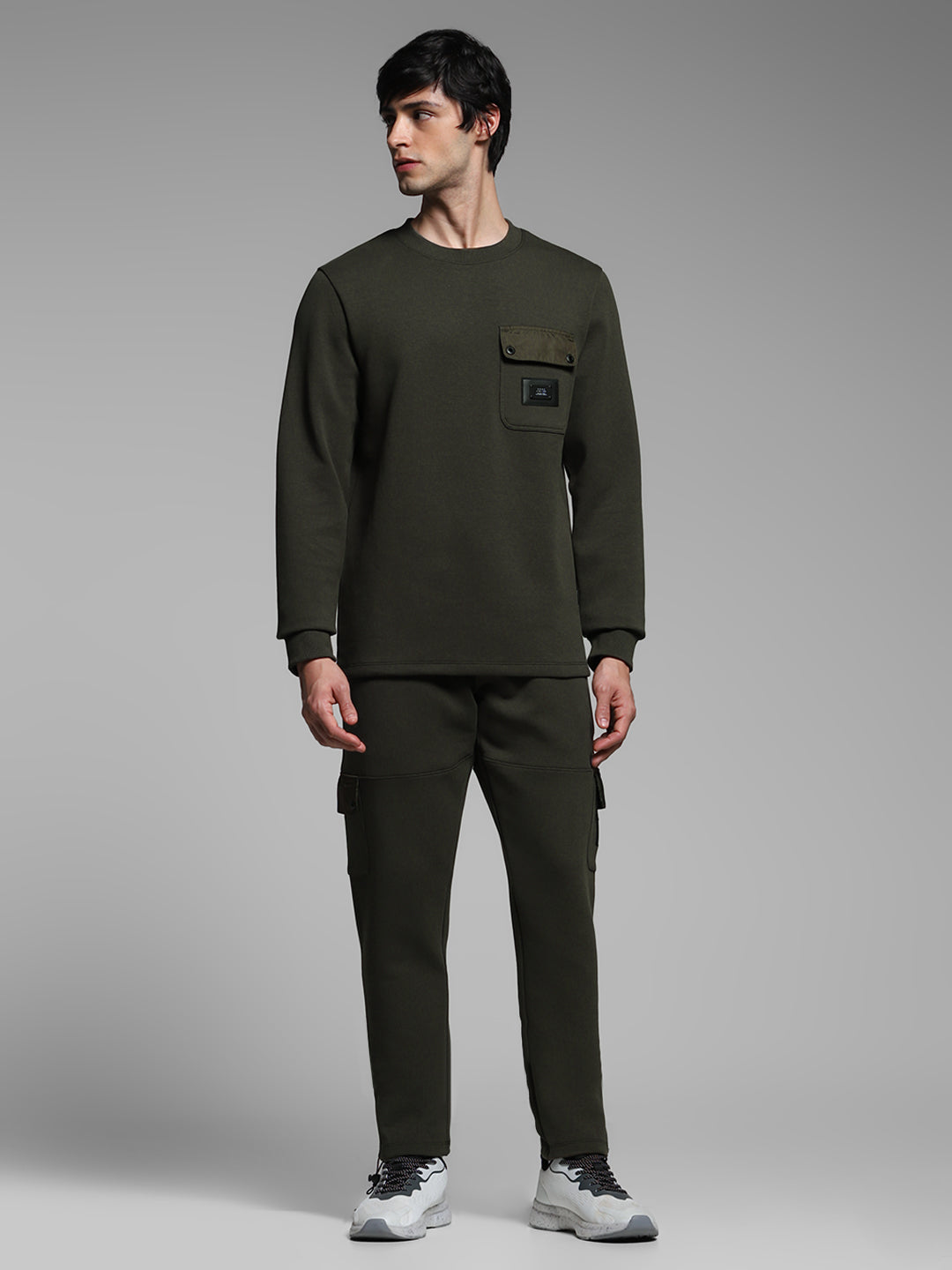 Men's Forest Green Cotton Blend Regular Fit Crew Neck Sweatshirt