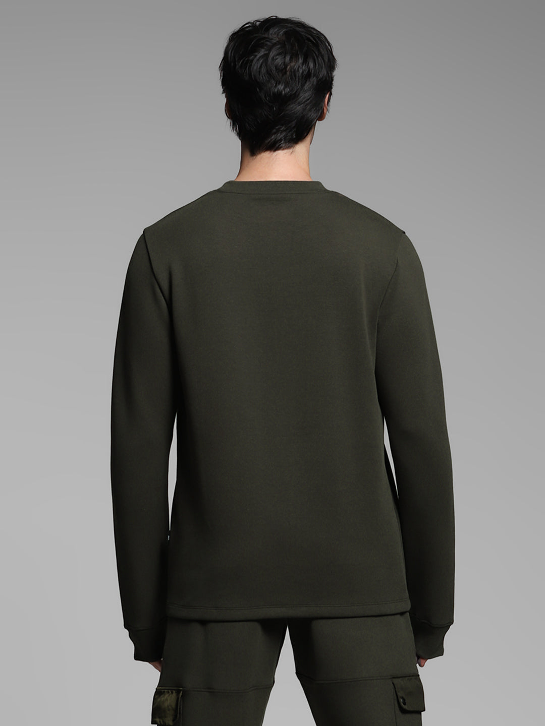 Men's Forest Green Cotton Blend Regular Fit Crew Neck Sweatshirt