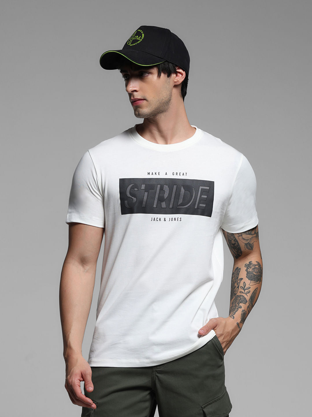 White Text Print Cotton T-shirt - S
