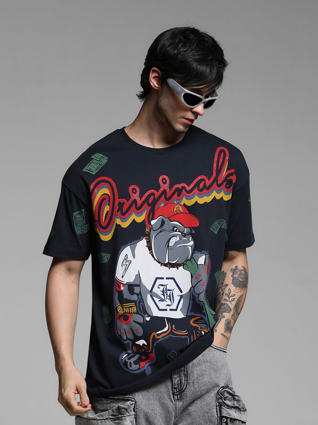 Blue Graphic Print Oversized T-shirt - S