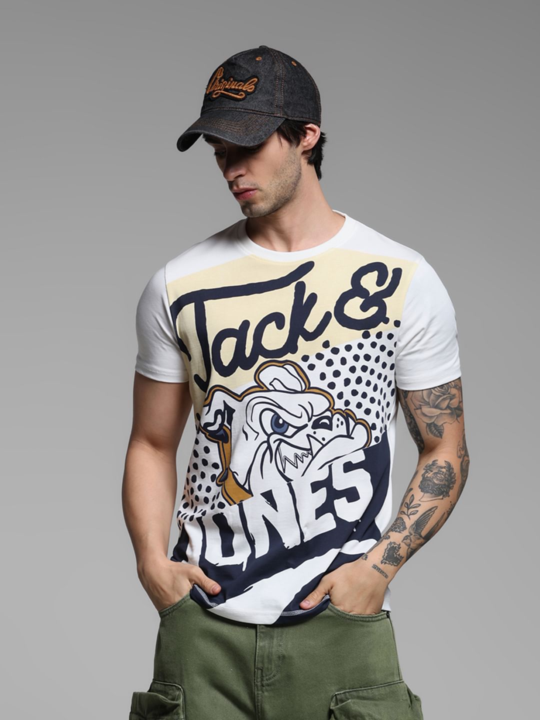 White Bulldog Print T-Shirt - S