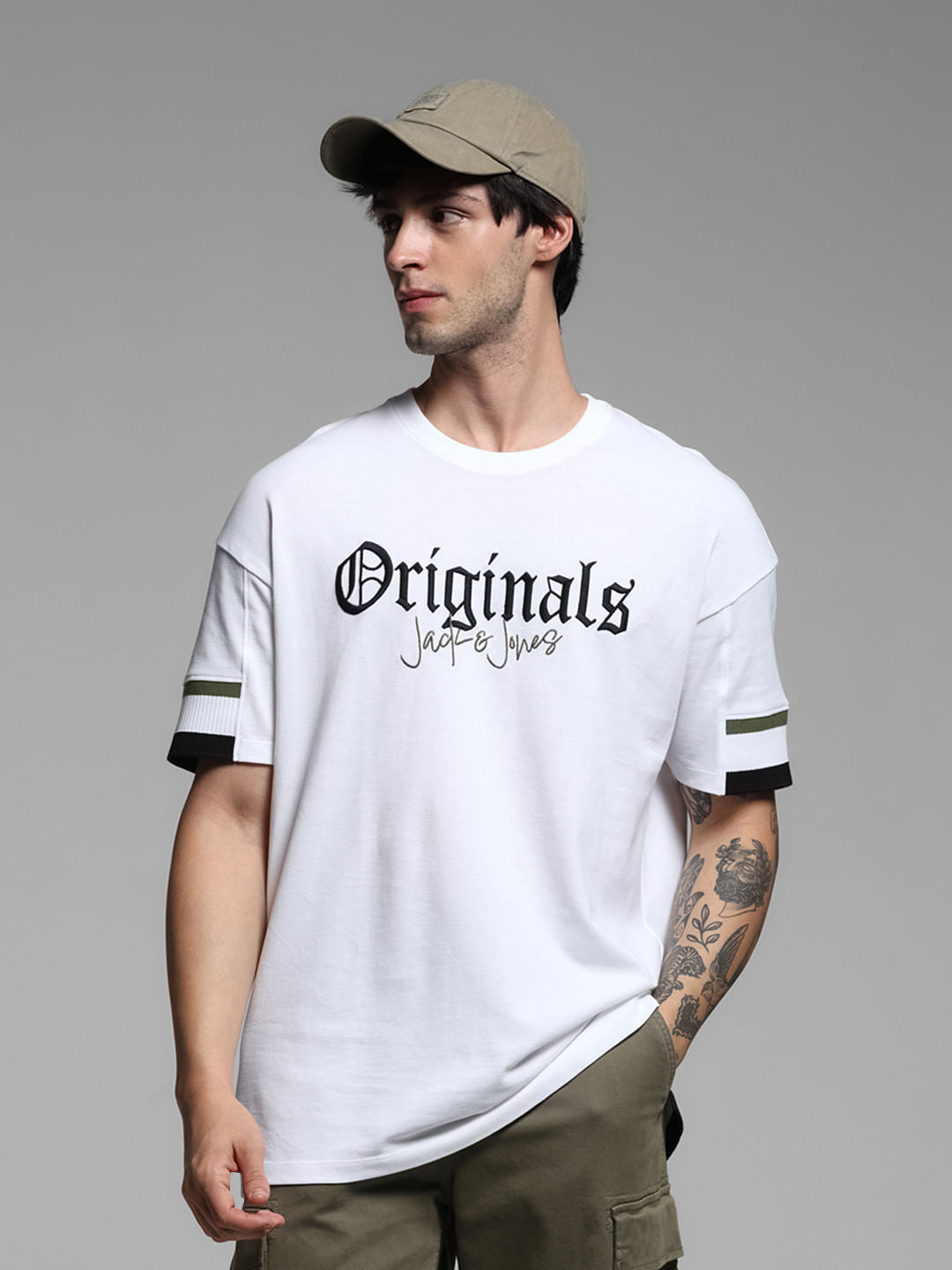 White Printed Drop Shoulder T-shirt - S