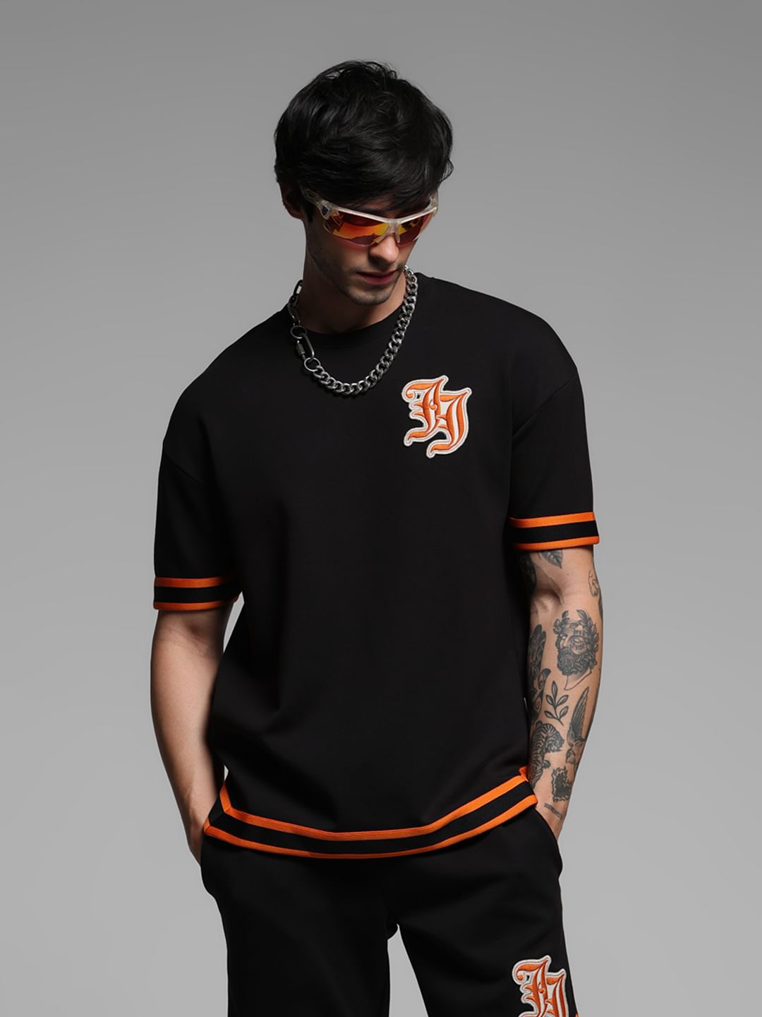Black Varsity Co-ord Set T-shirt - S