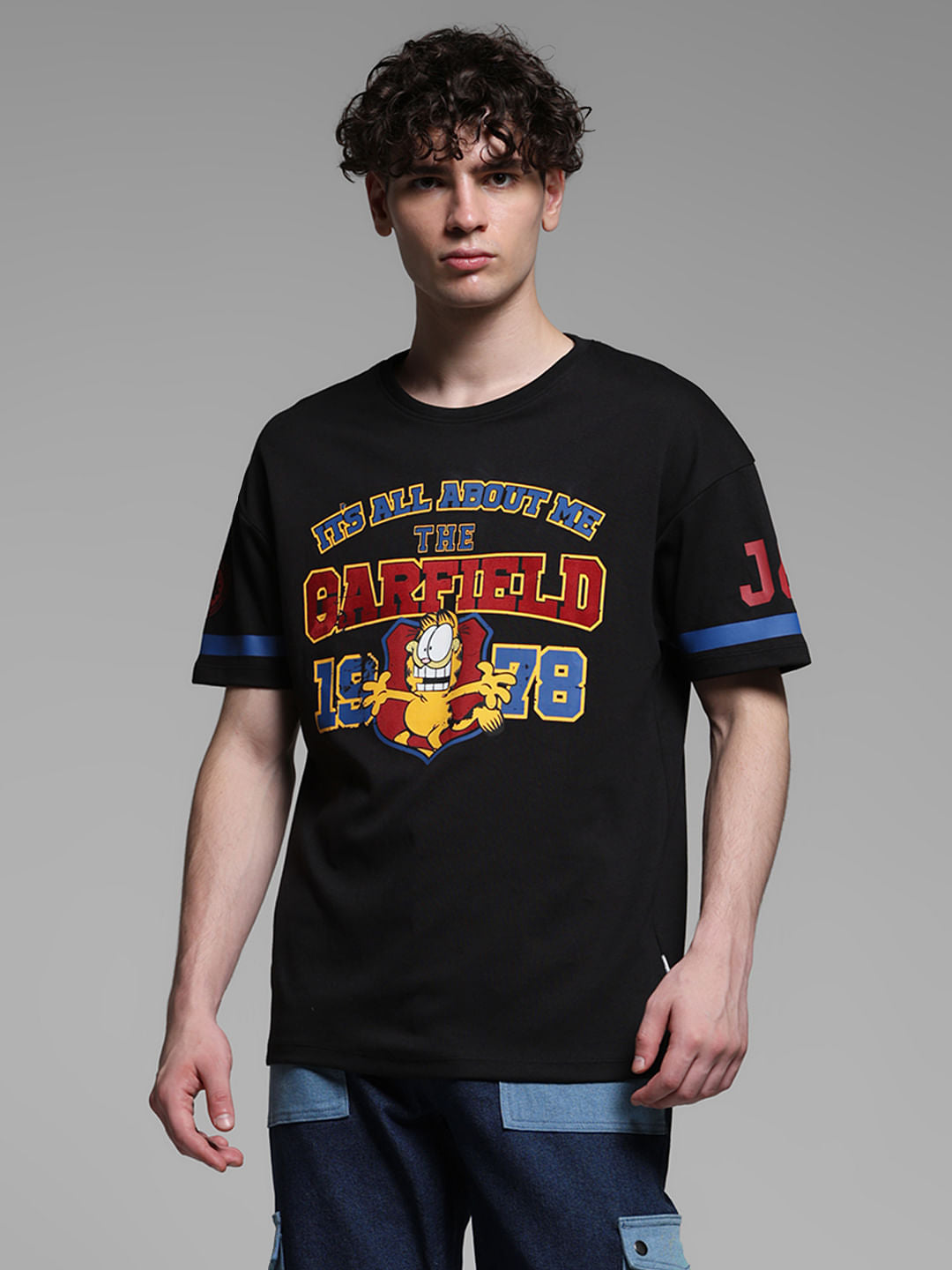 JACK&JONES X GARFIELD Black Printed Boxy Fit T-Shirt - S