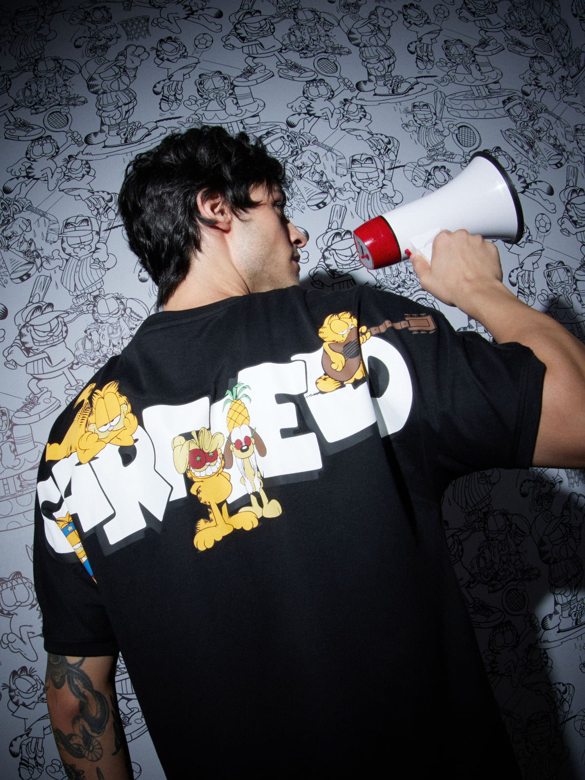JACK&JONES X GARFIELD Black Text Print Boxy Fit T-Shirt - S