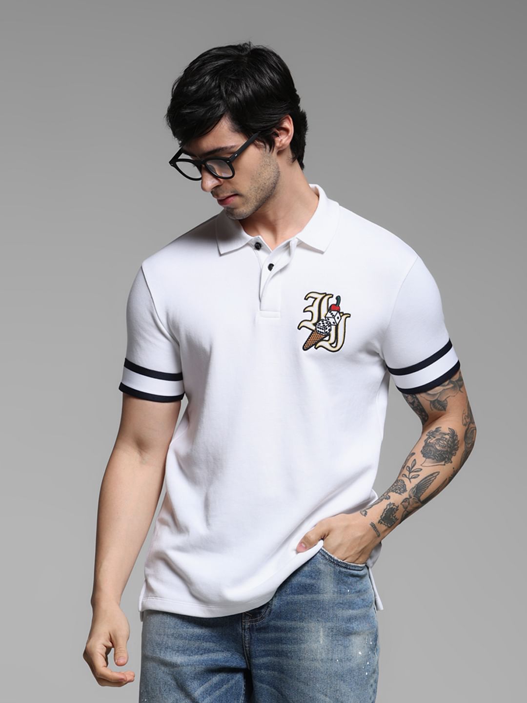 White Dice Print Polo - S