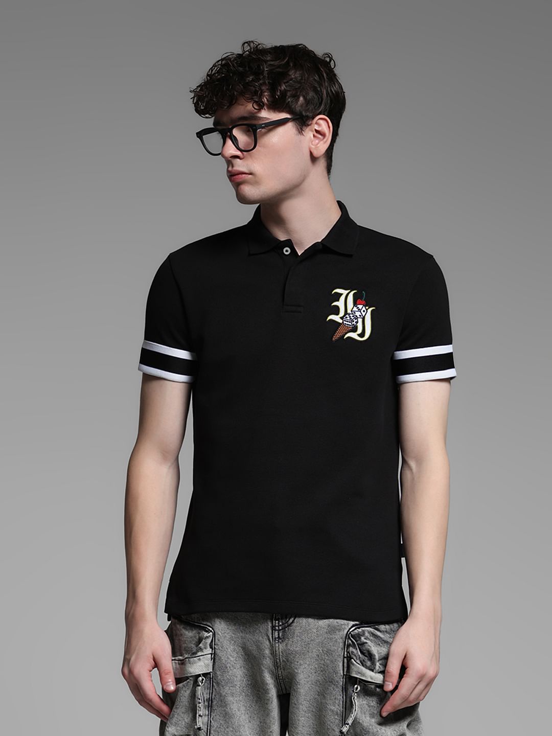 Black Dice Print Polo - S