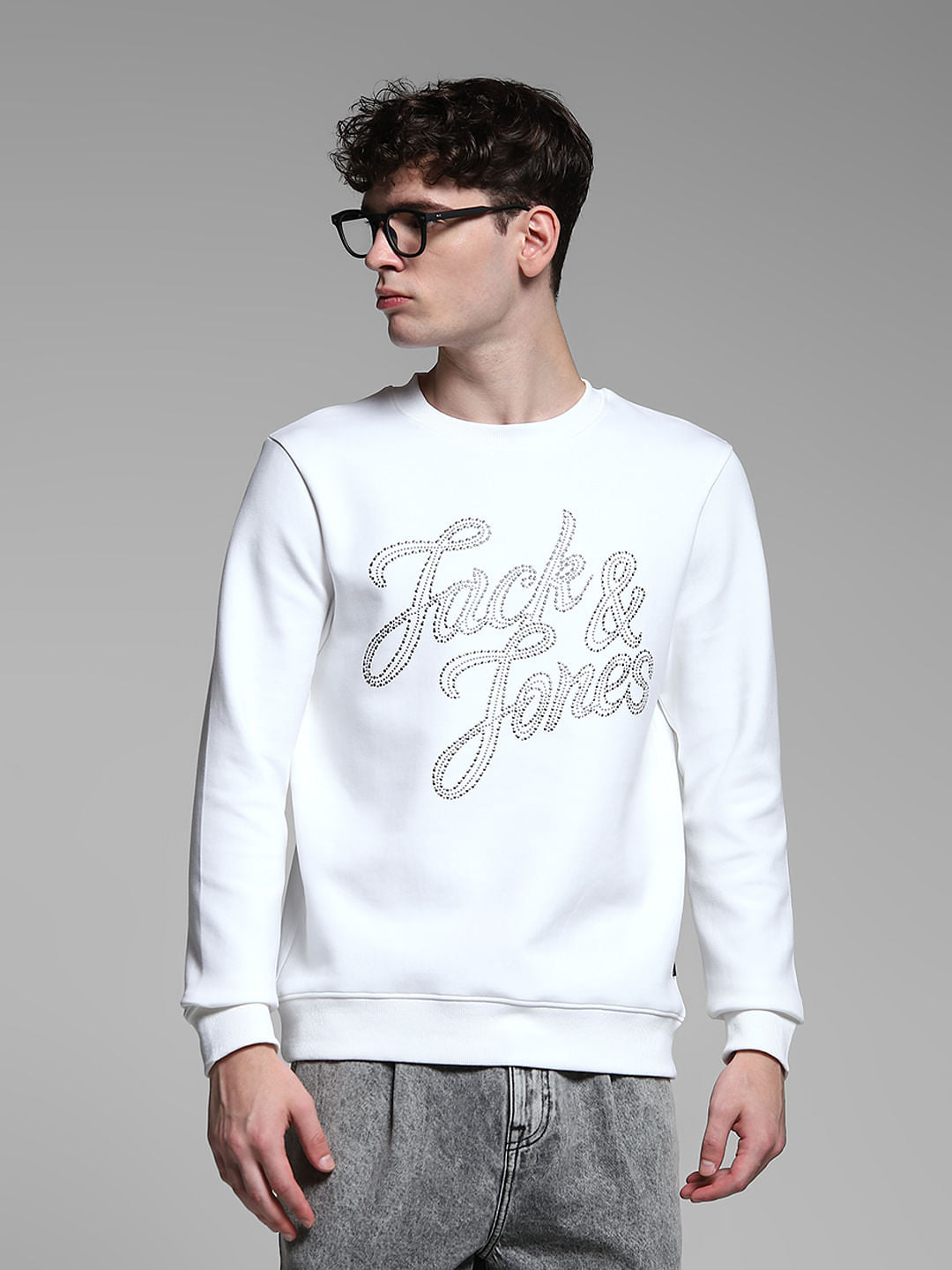 White Embellished Text Sweatshirt - S