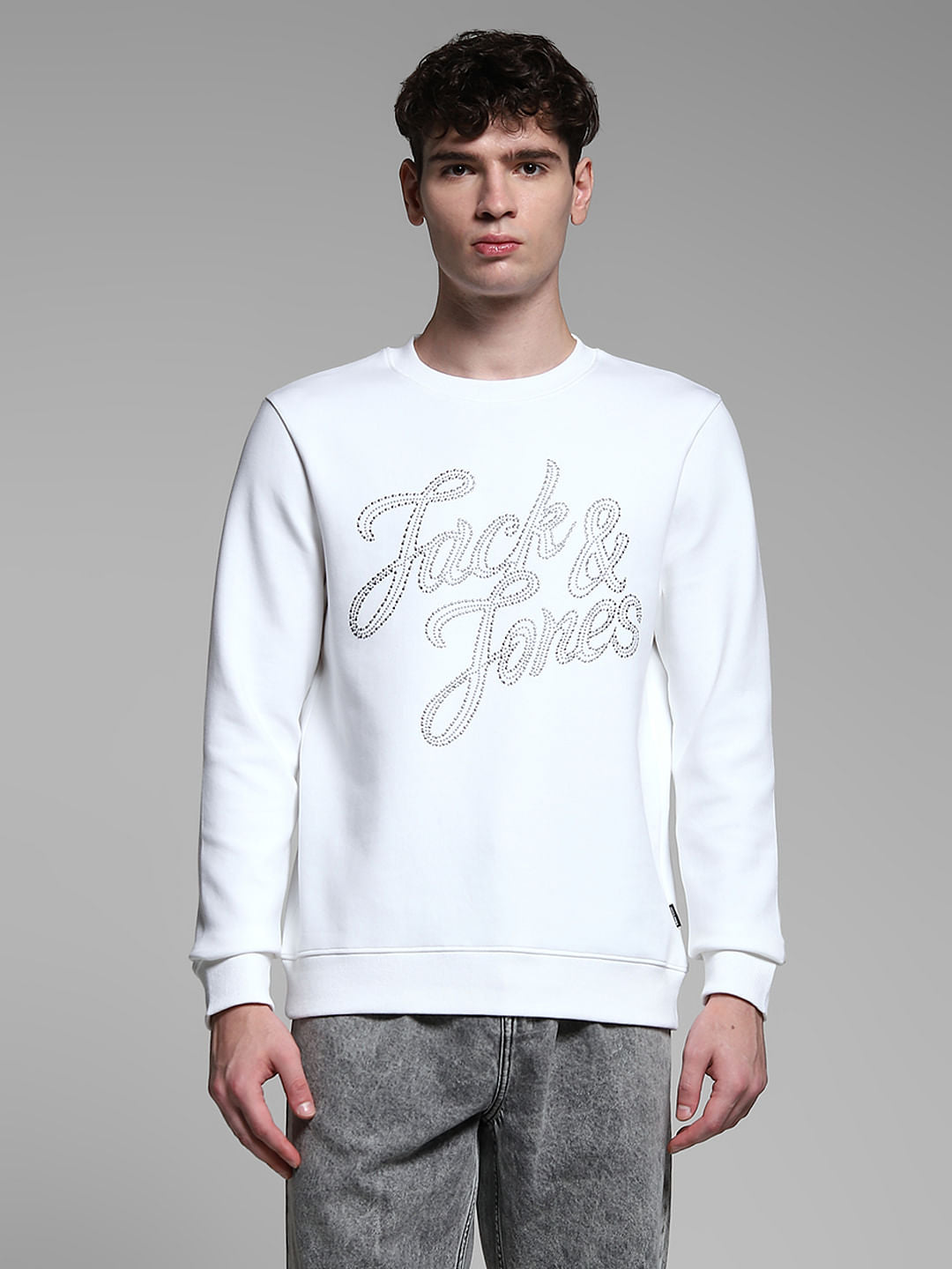 White Embellished Text Sweatshirt