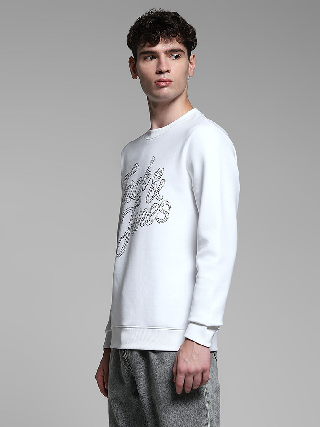 White Embellished Text Sweatshirt