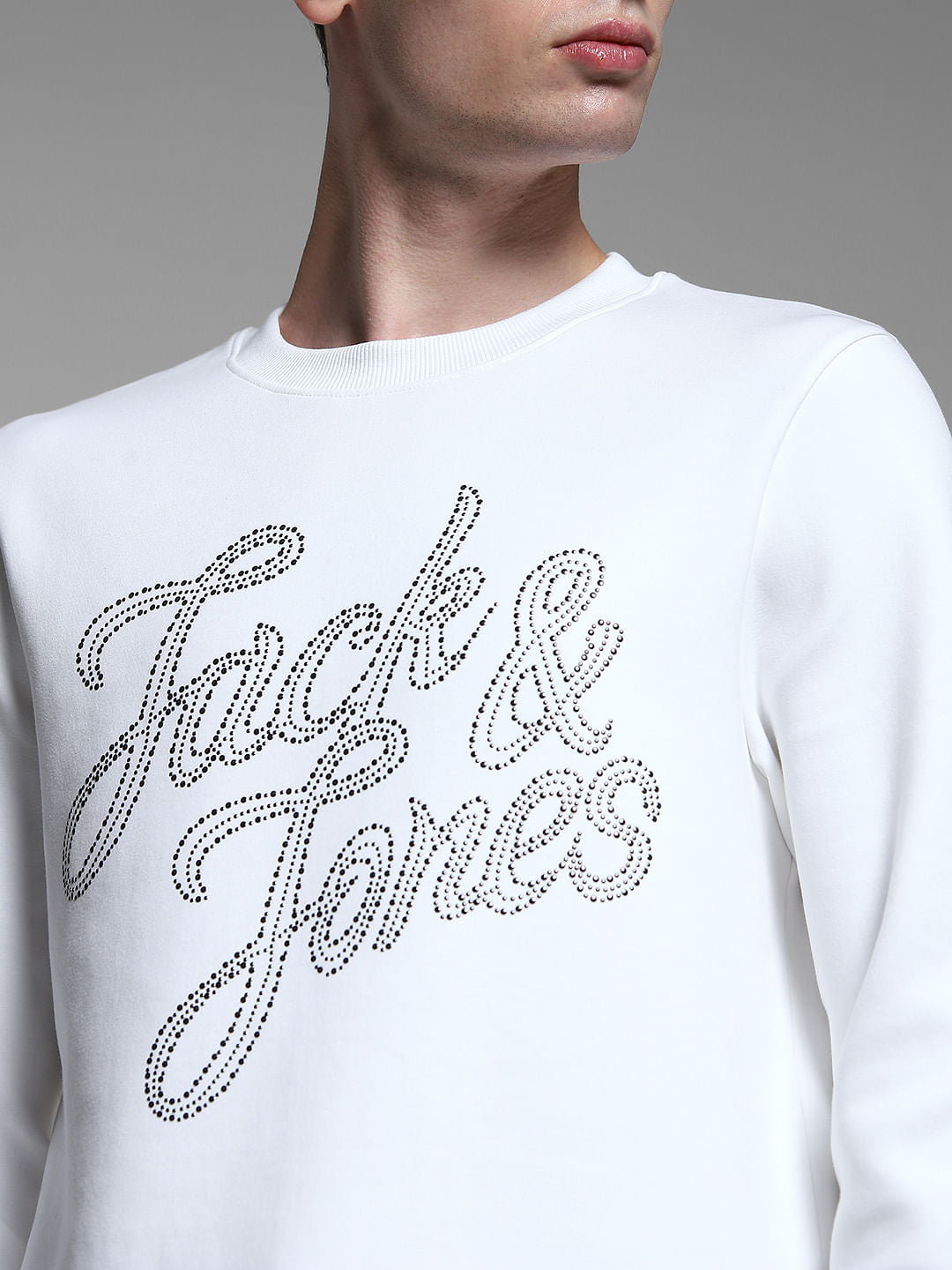 White Embellished Text Sweatshirt