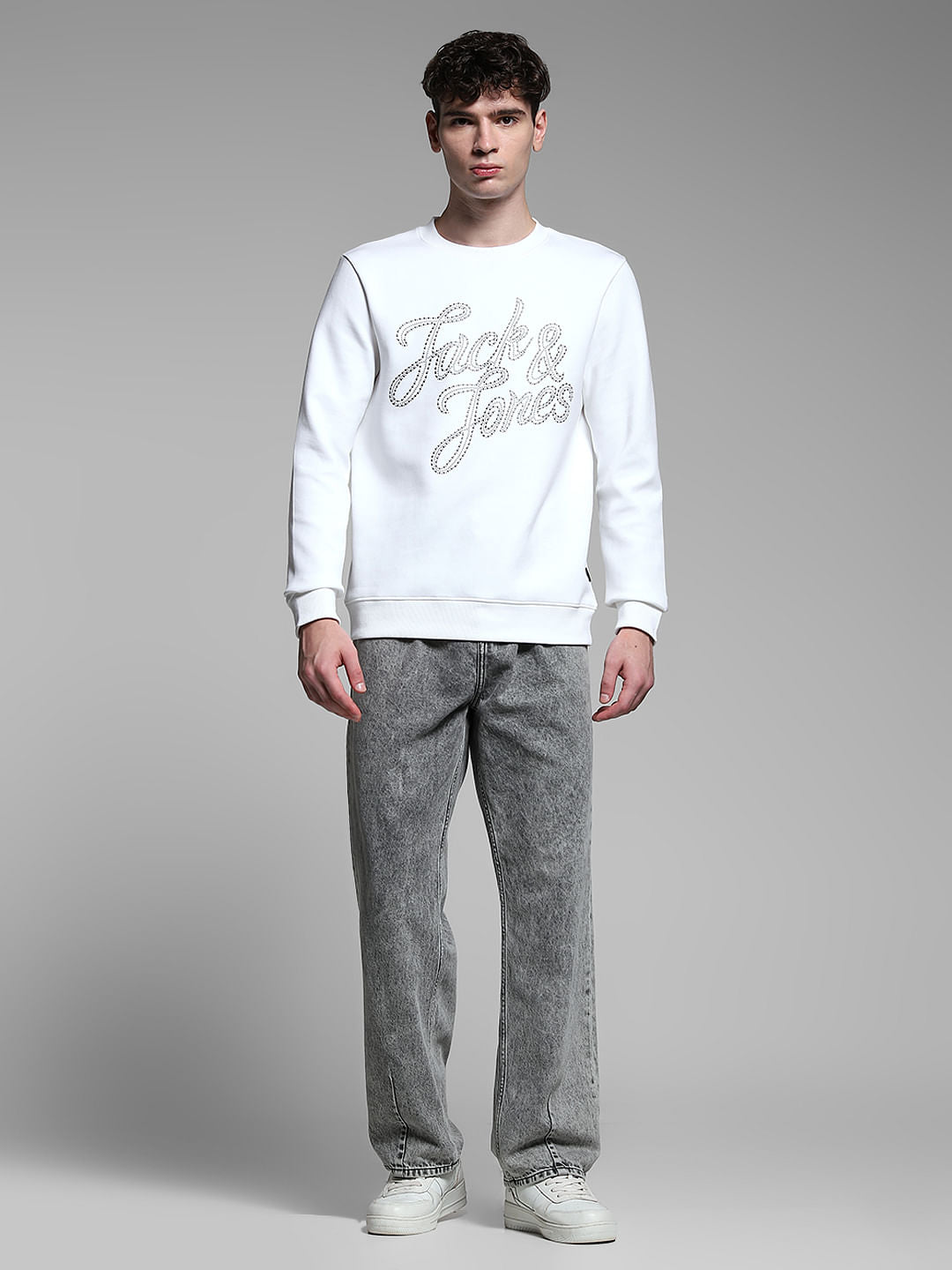 White Embellished Text Sweatshirt