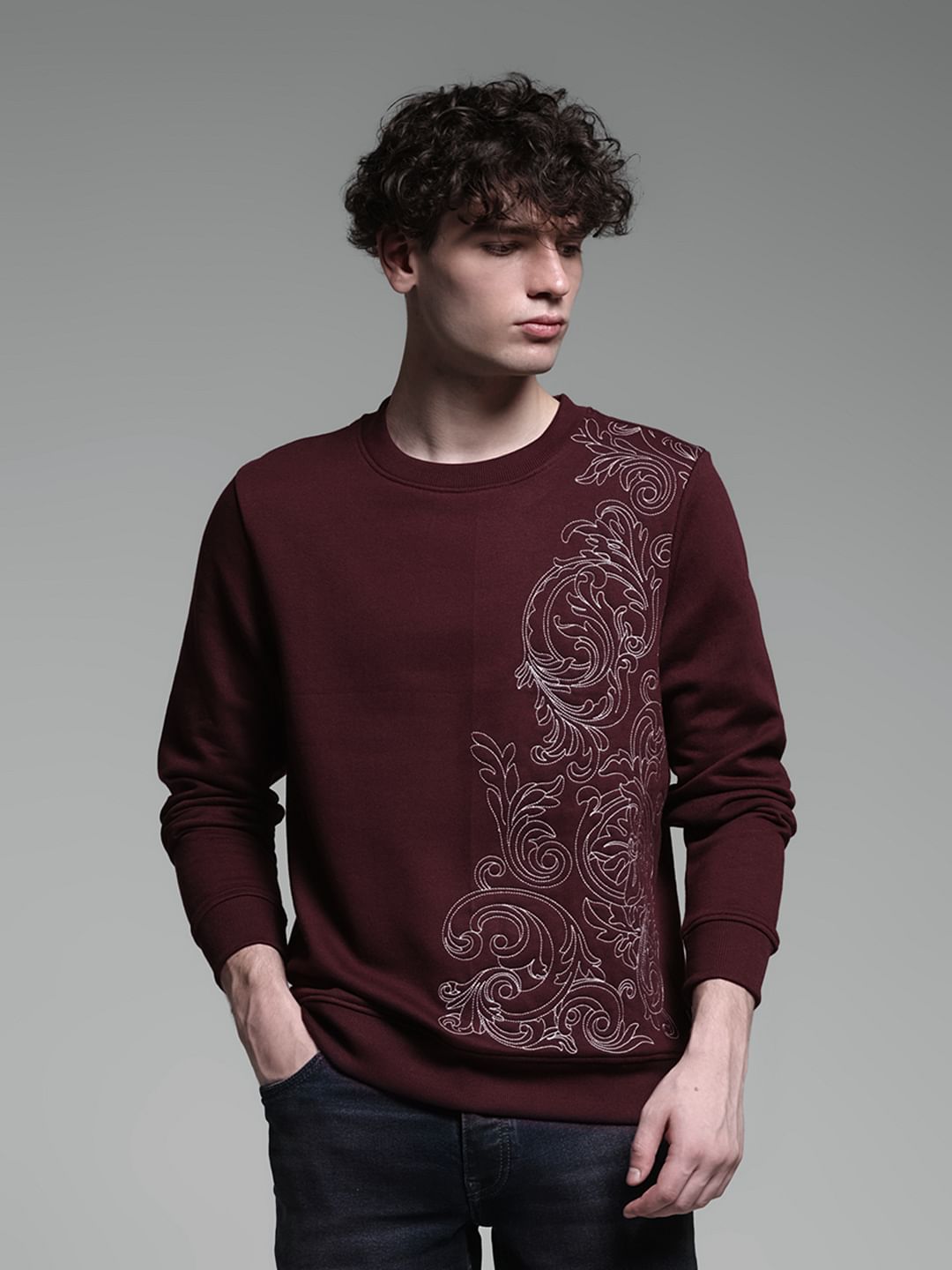 Maroon Embroidered Sweatshirt