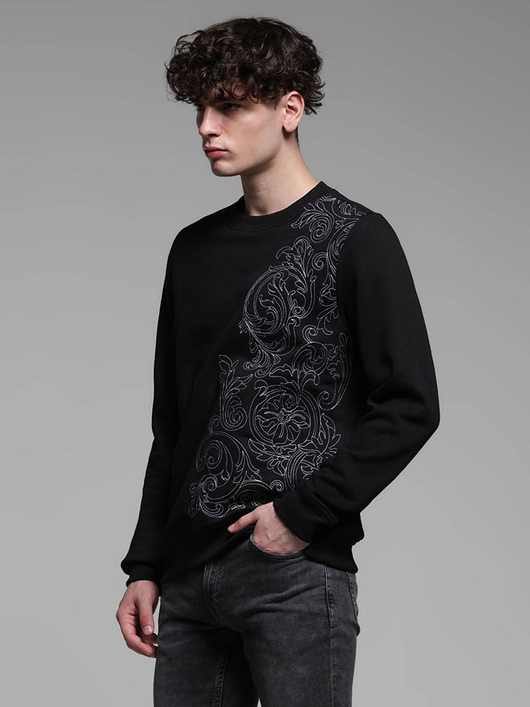 Black Embroidered Sweatshirt