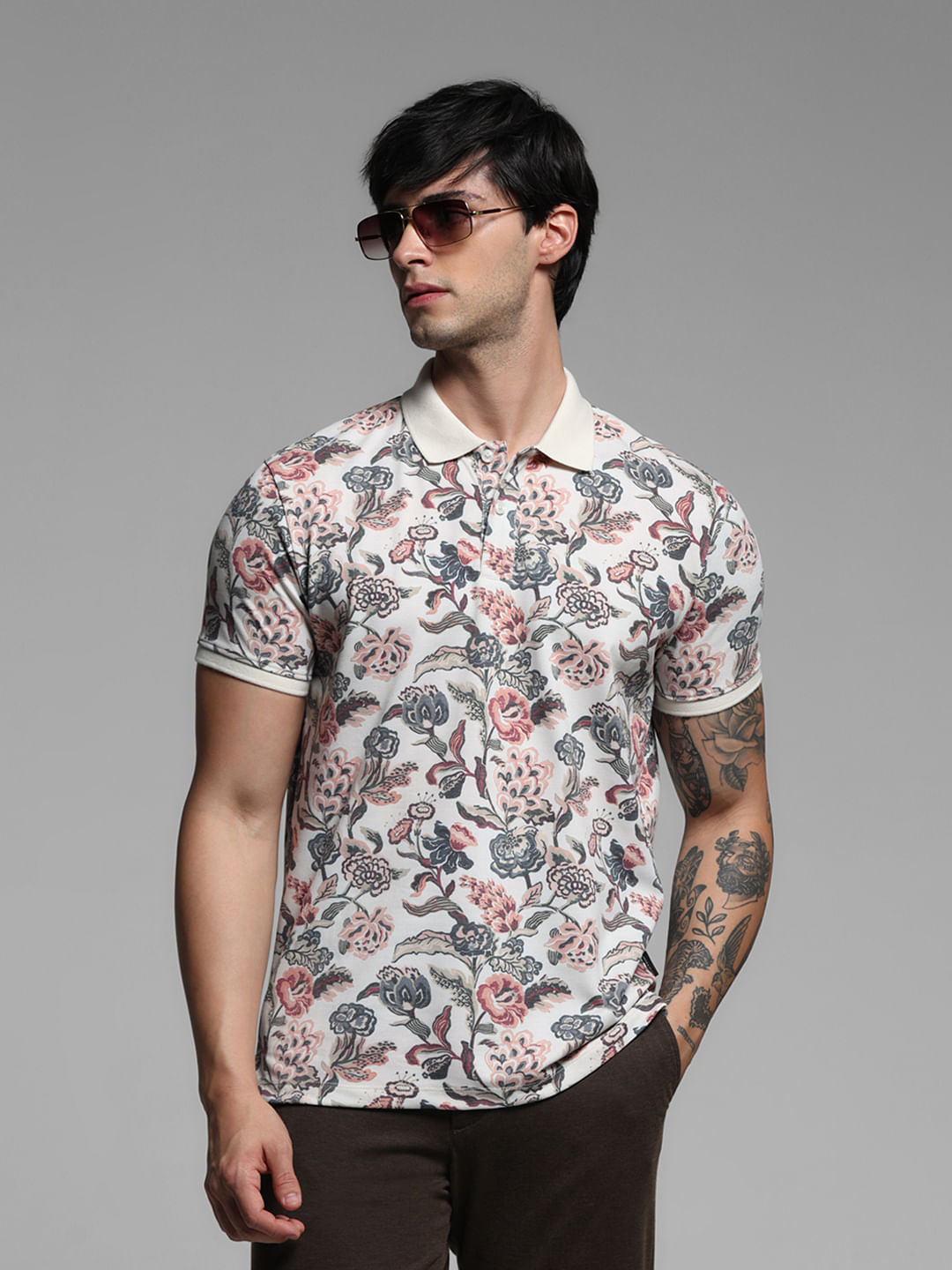 White Floral Polo T-shirt