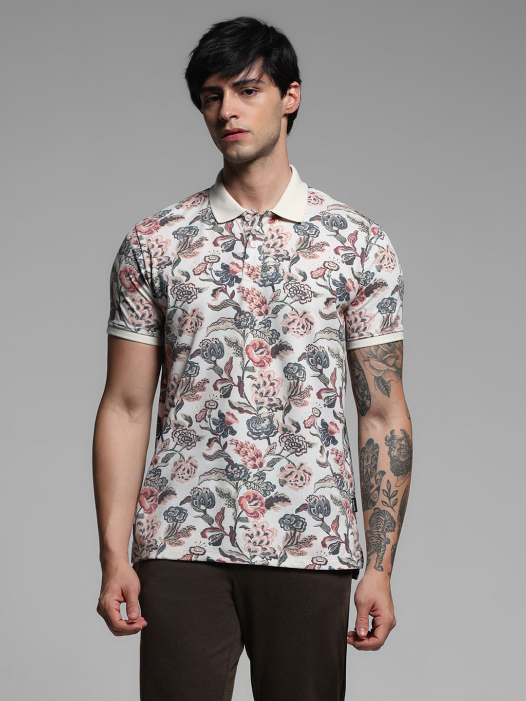 White Floral Polo T-shirt