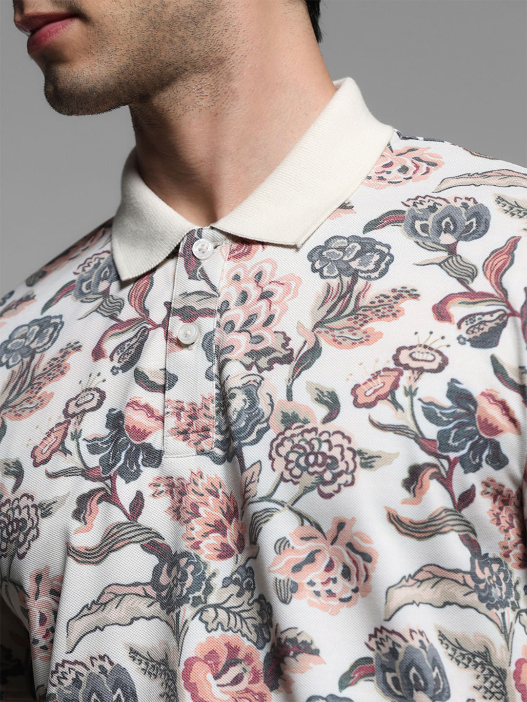 White Floral Polo T-shirt