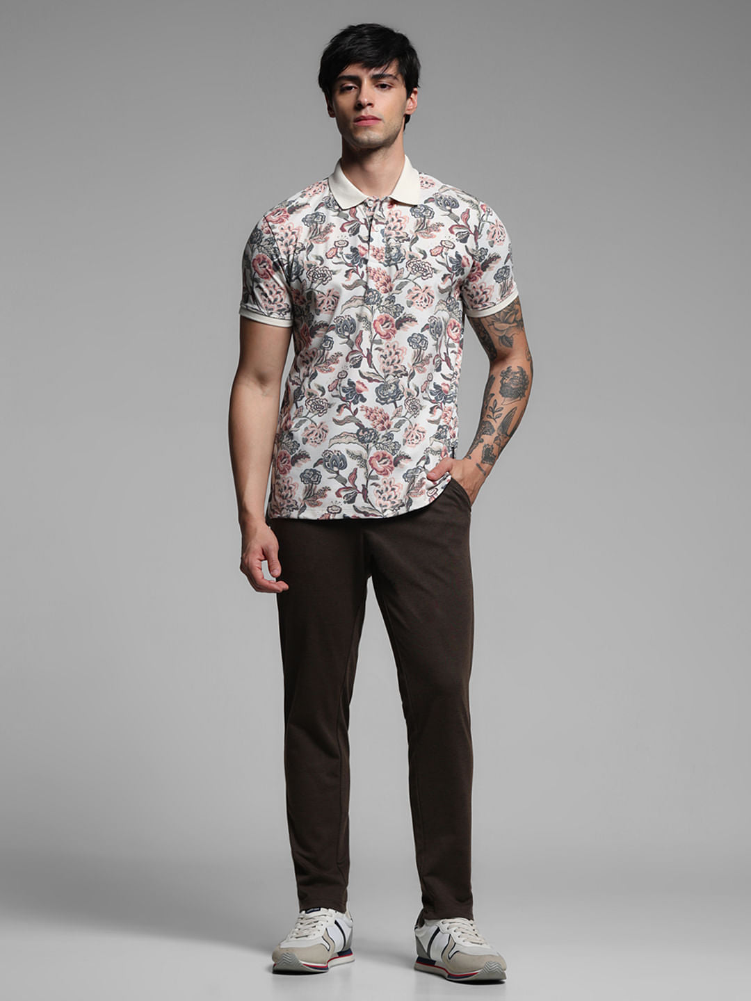 White Floral Polo T-shirt