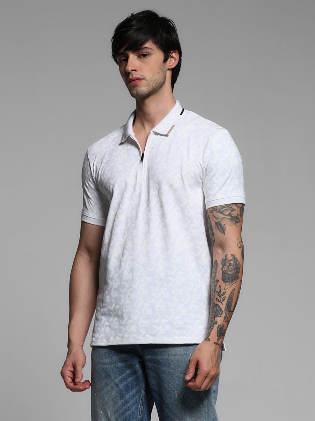 White Logo Print Polo T-shirt