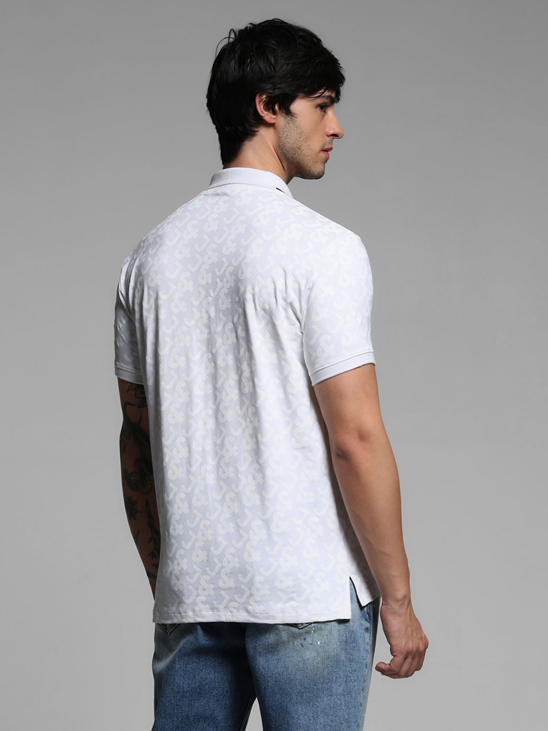 White Logo Print Polo T-shirt