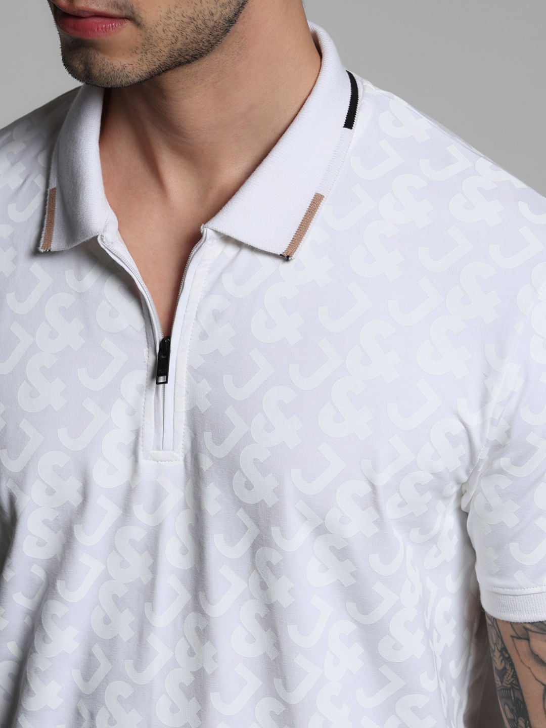White Logo Print Polo T-shirt