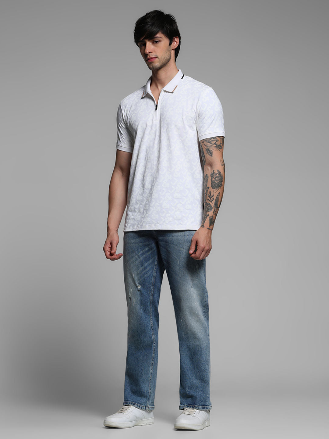 White Logo Print Polo T-shirt