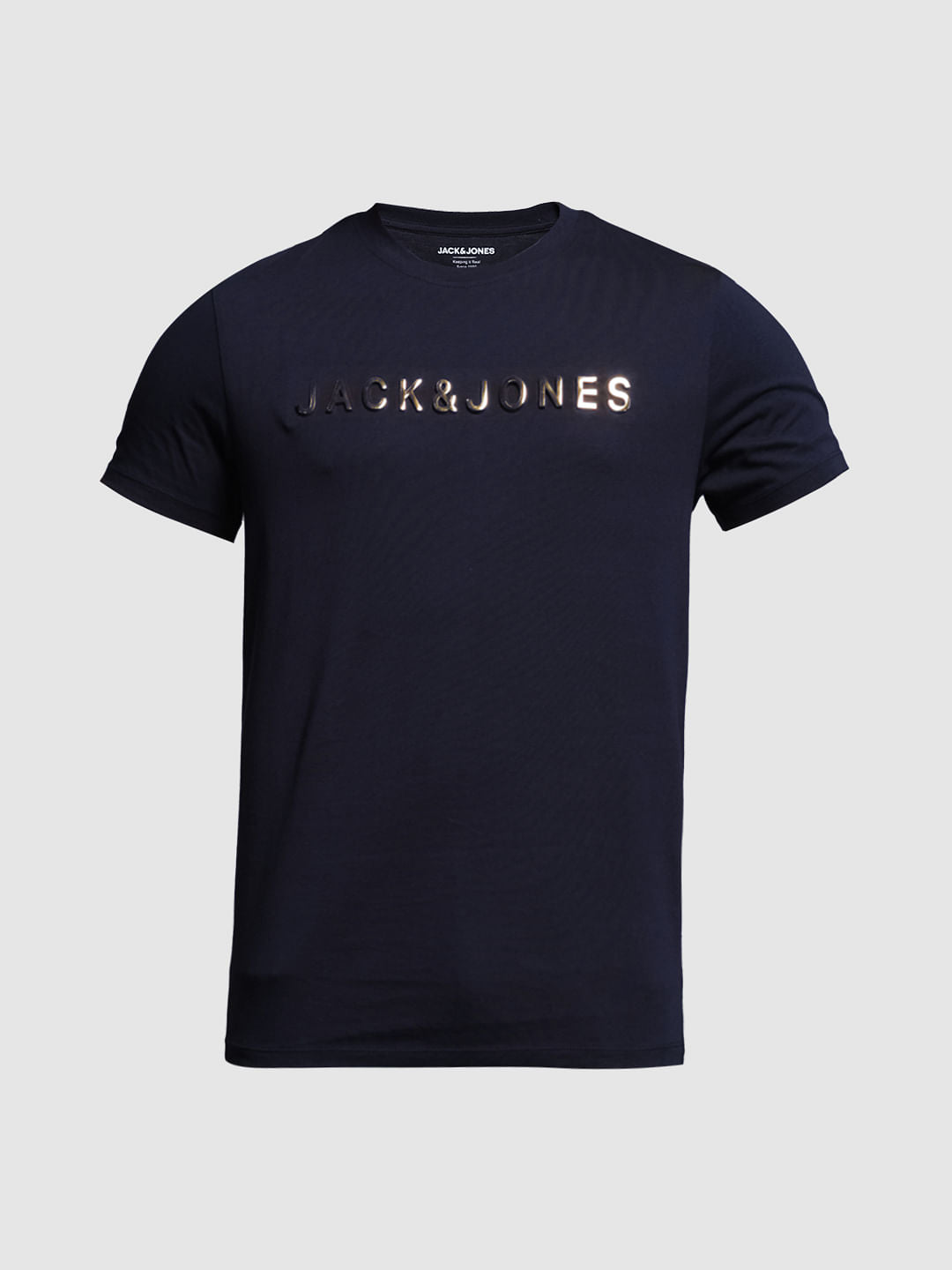 Navy Blue Logo Print Crew Neck T-shirt