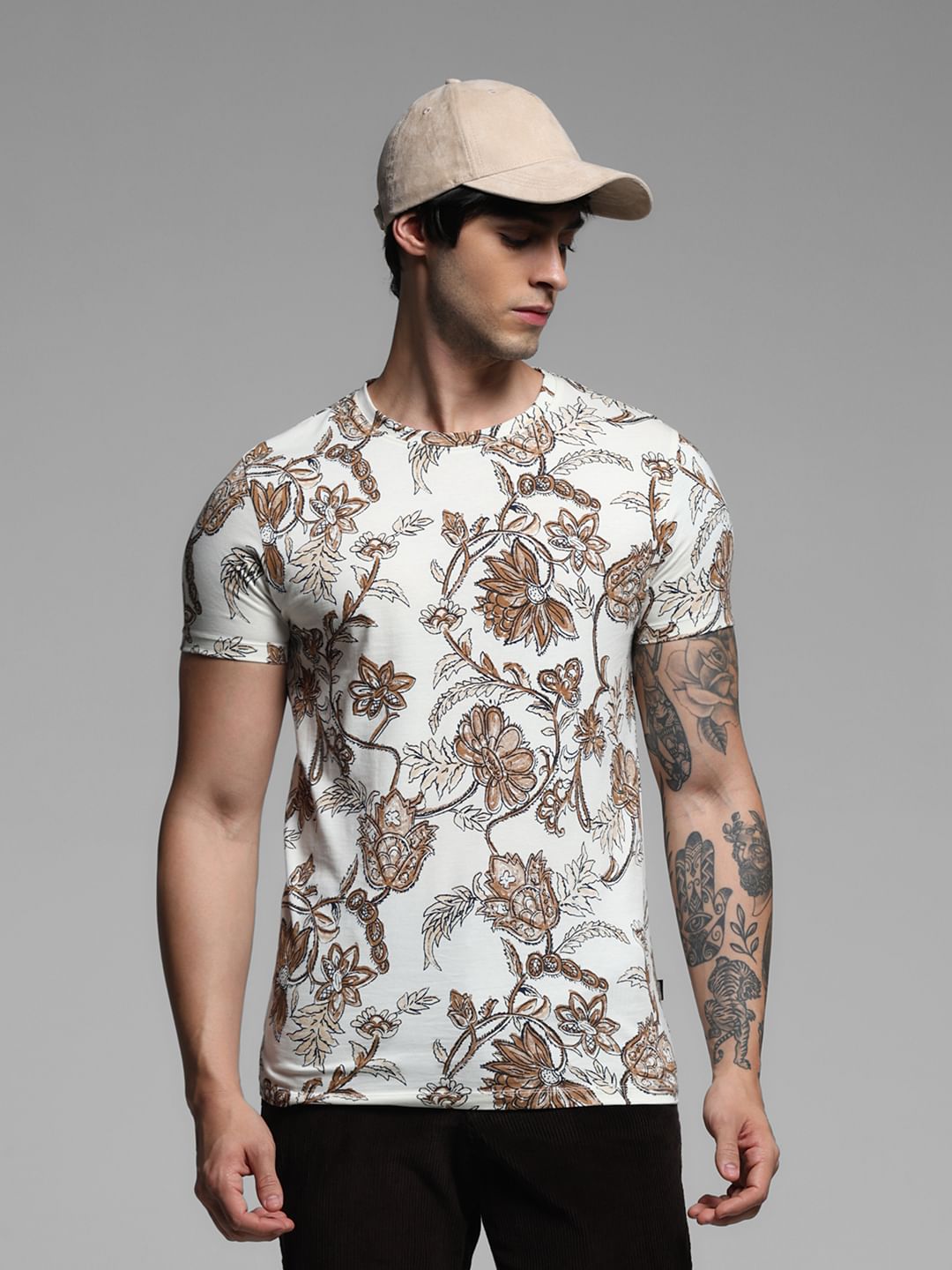 White Printed Crew Neck T-shirt - M