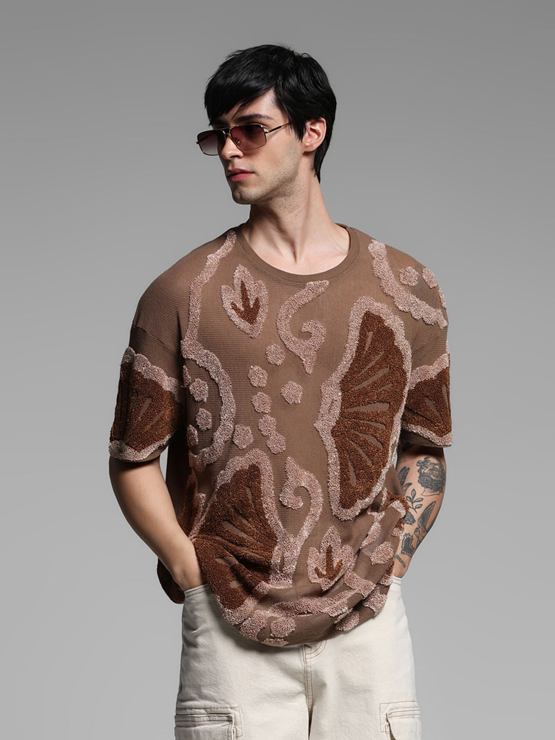 Brown Printed Oversized T-shirt - S