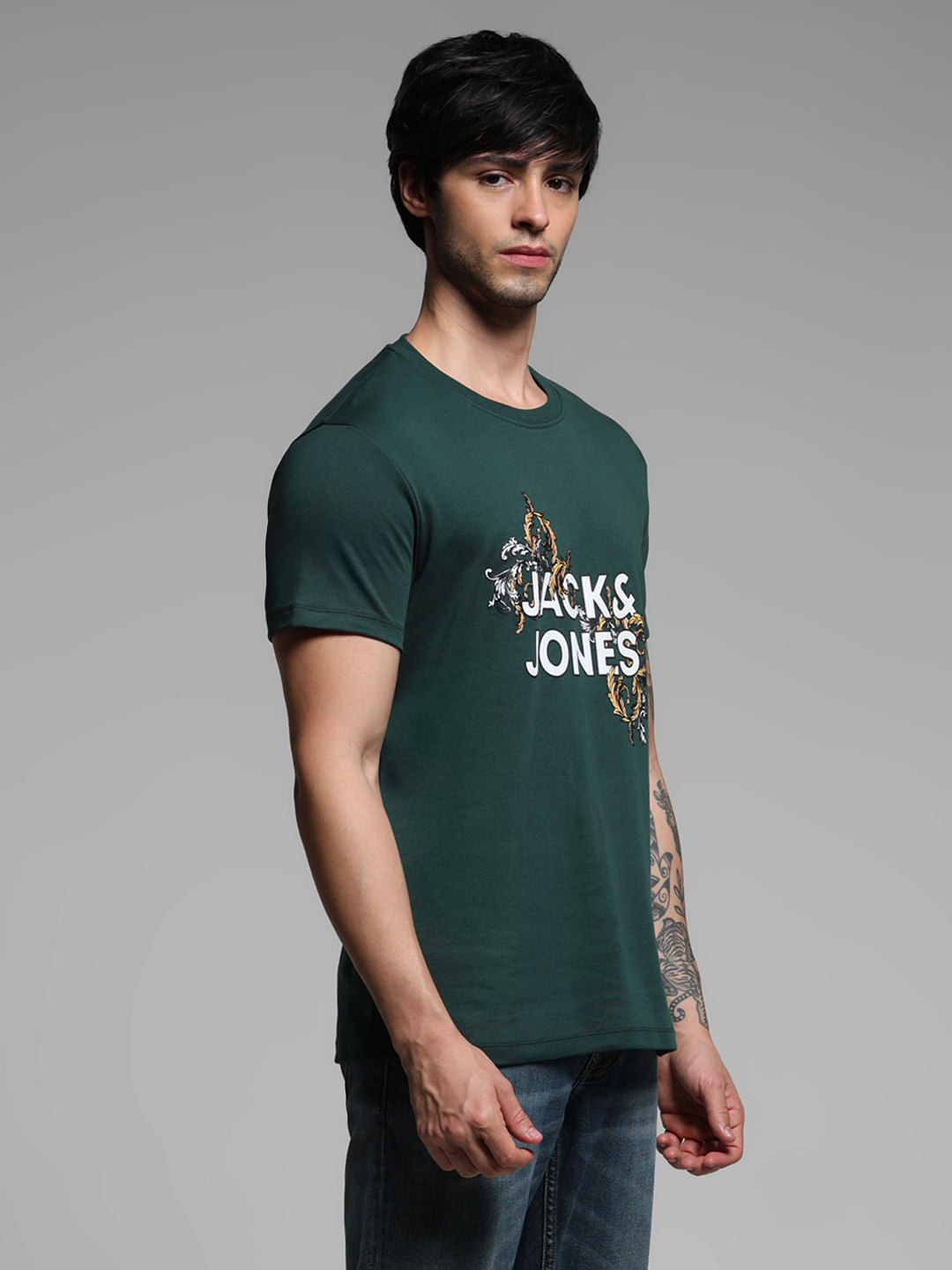 Dark Green Graphic Print Crew Neck T-shirt