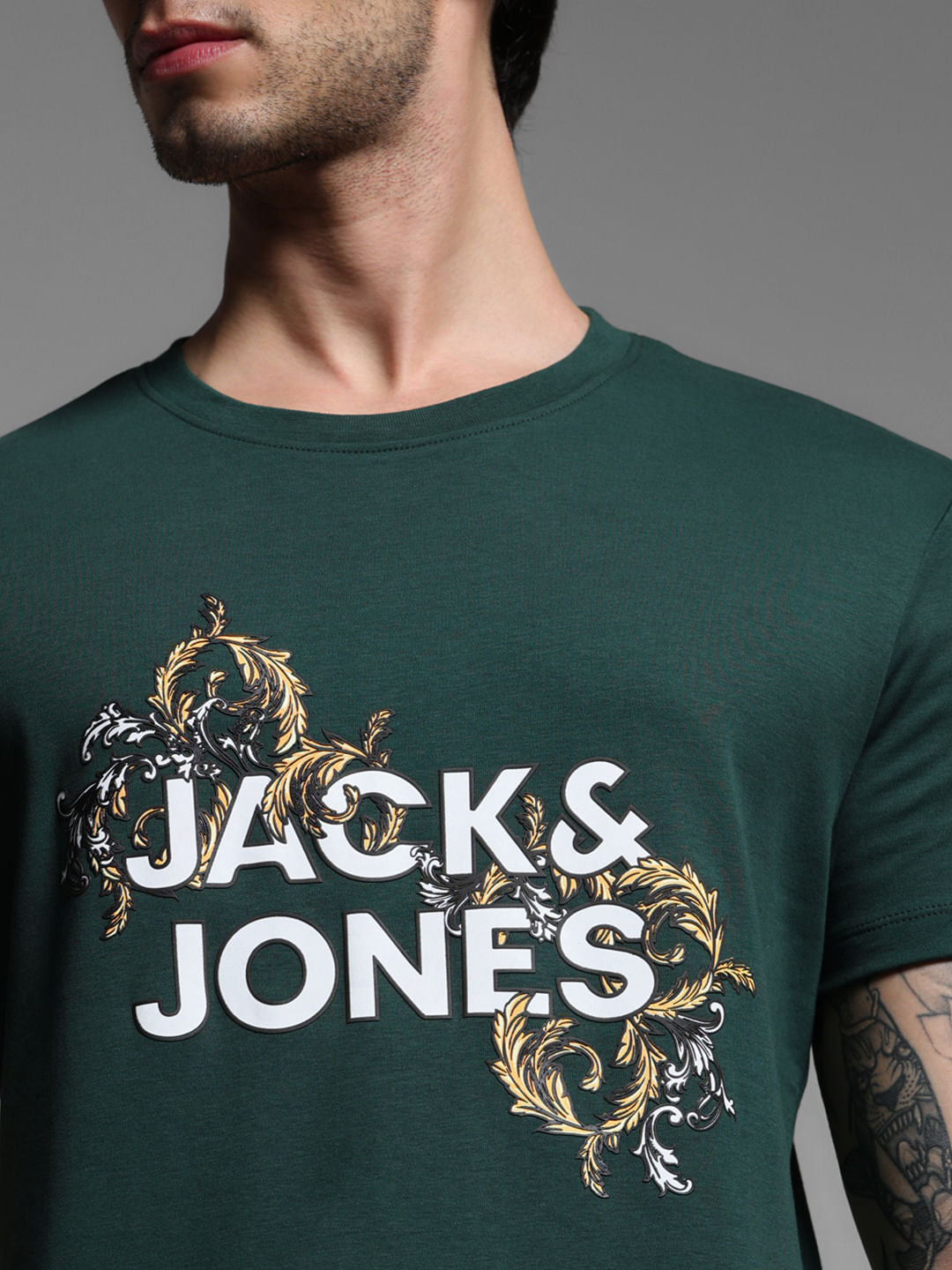 Dark Green Graphic Print Crew Neck T-shirt