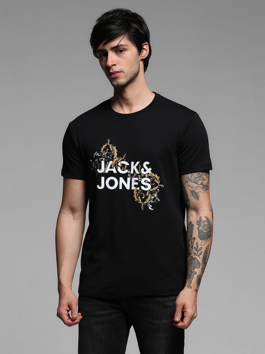 Black Graphic Print Crew Neck T-shirt